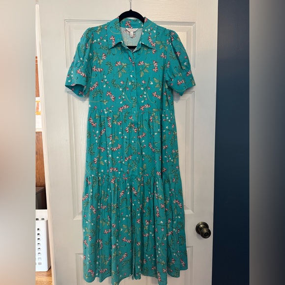 Crown & Ivy Teal Floral Midi Dress new with tag - Picture 1 of 4